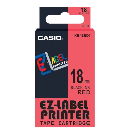 Casio EzLabel Printer Tape Cartridge 18mm, Black on Red (XR18RD1)